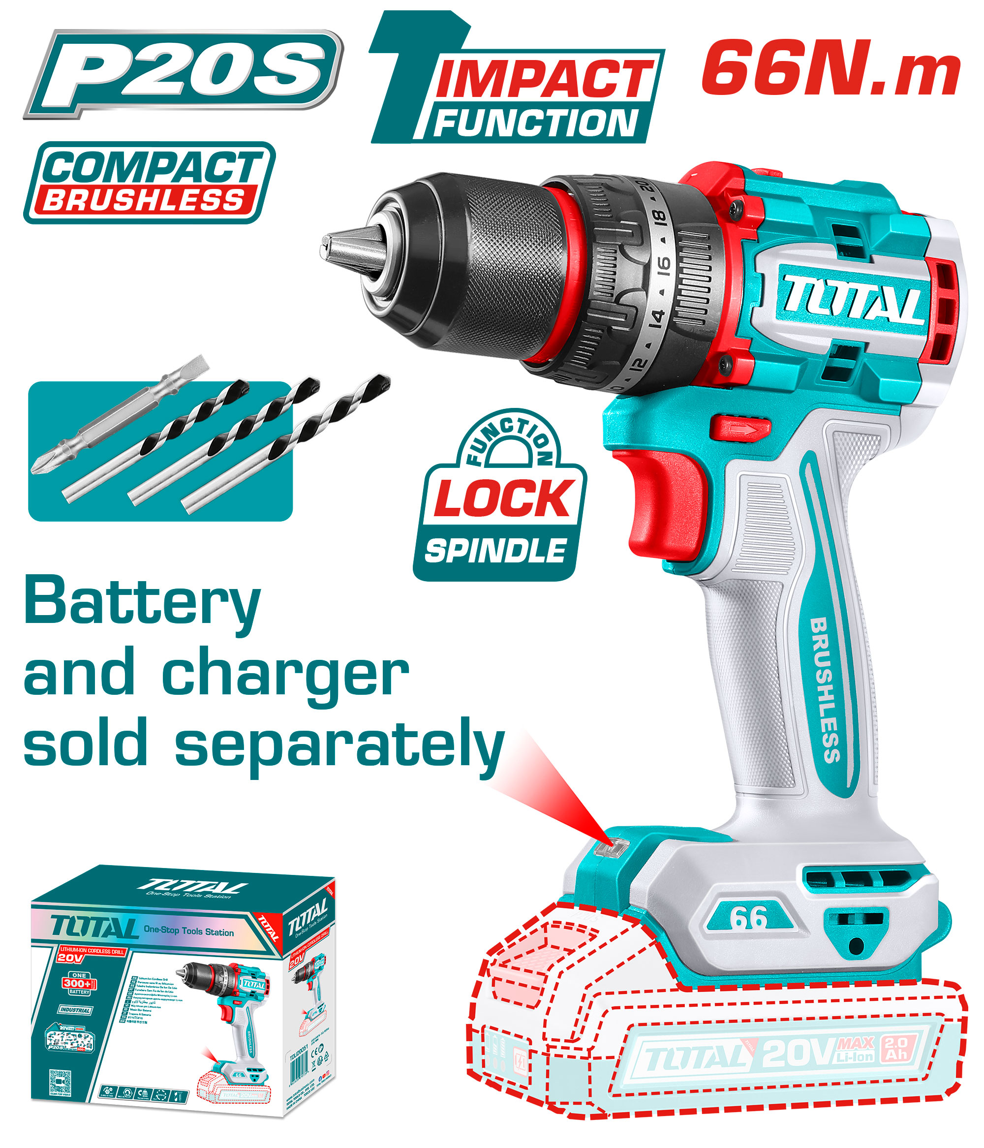 Taladro De Impacto Total 20v 66nm