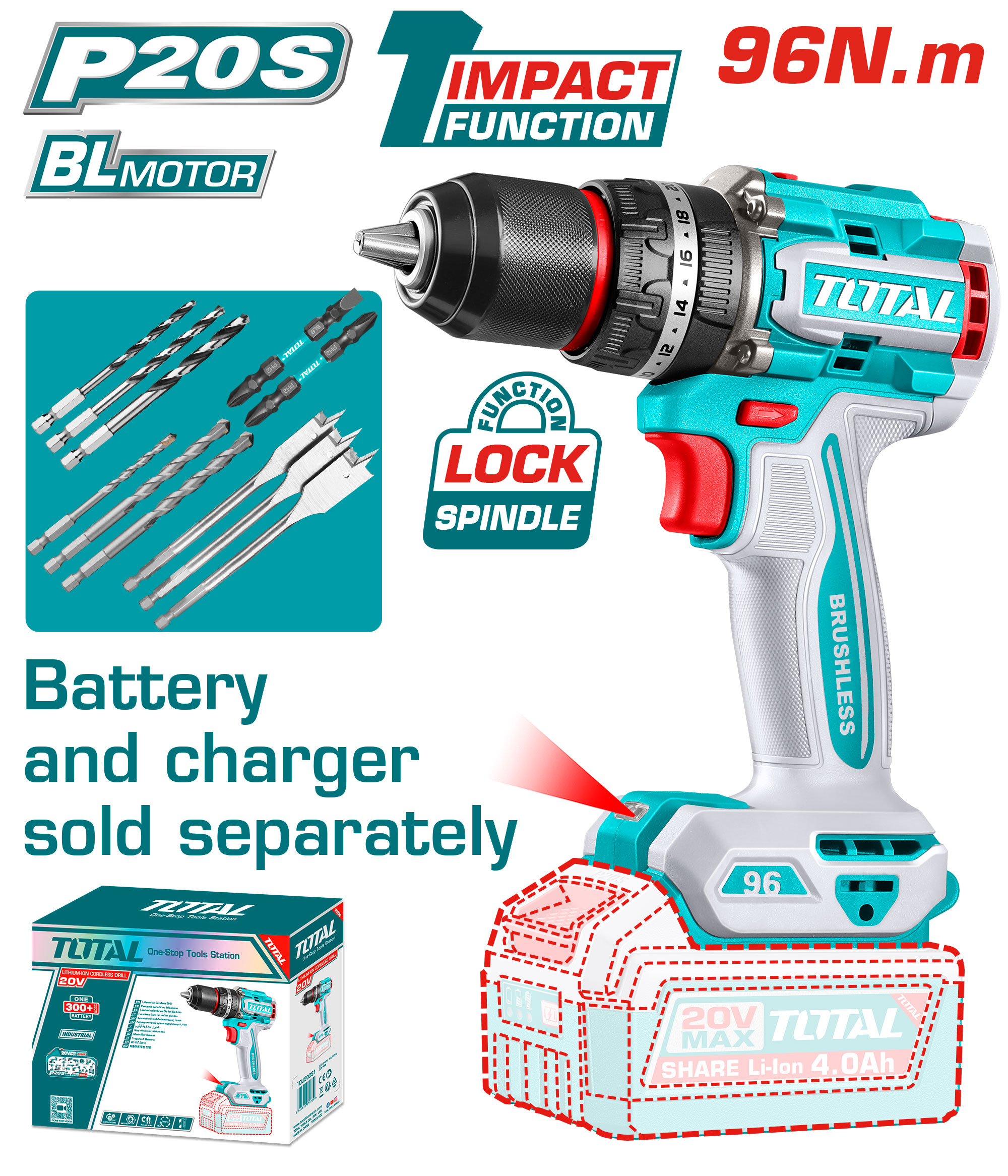 Taladro De Impacto Total 20v 96nm