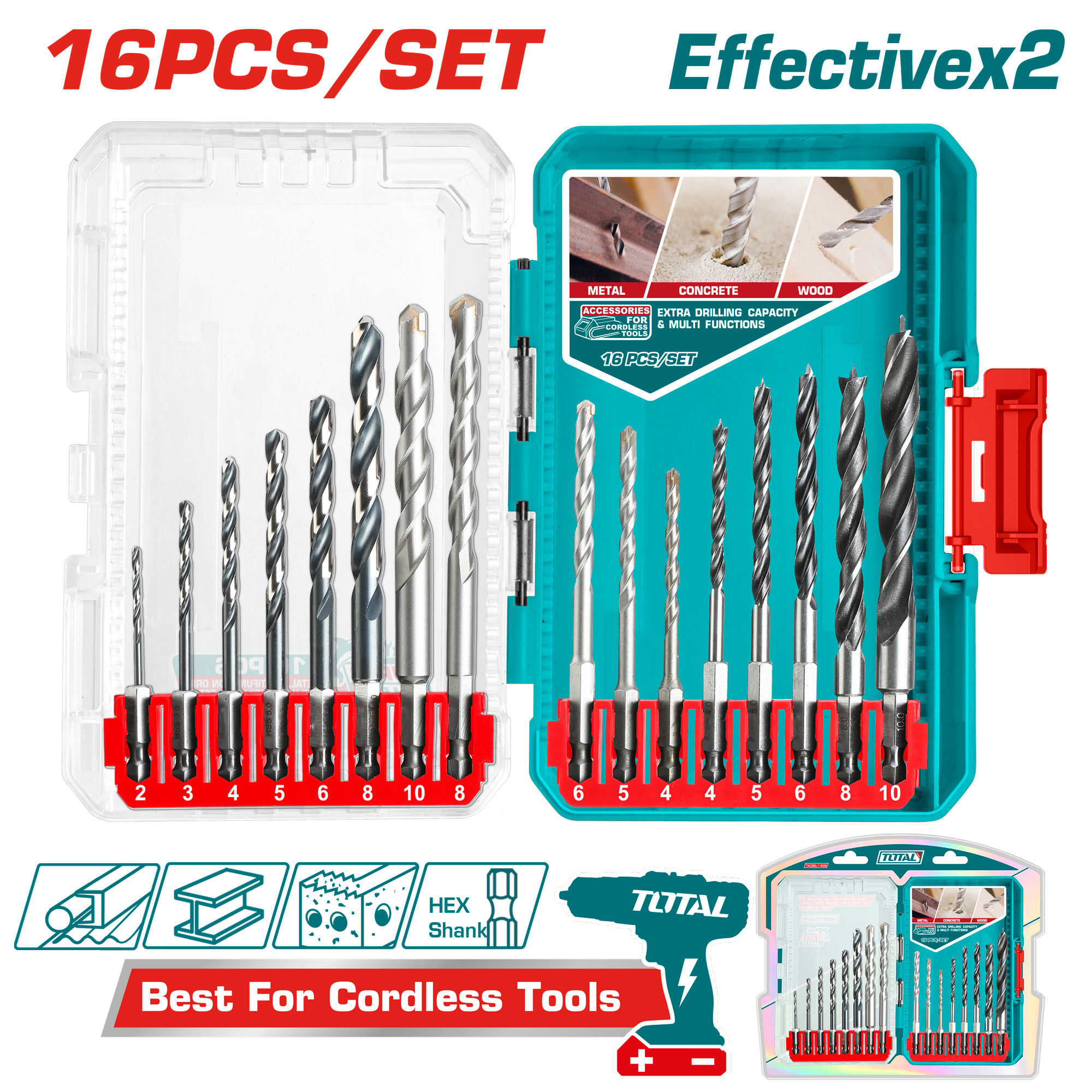 Kit De Mechas Total 16pcs Mamposteria Y Madera