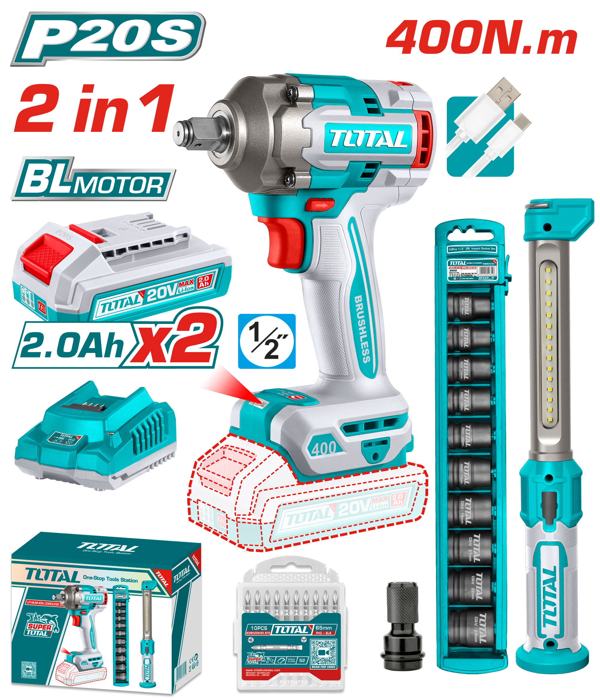 Combo Llave De Impacto 400nm- Llave Tubo Y Lampara