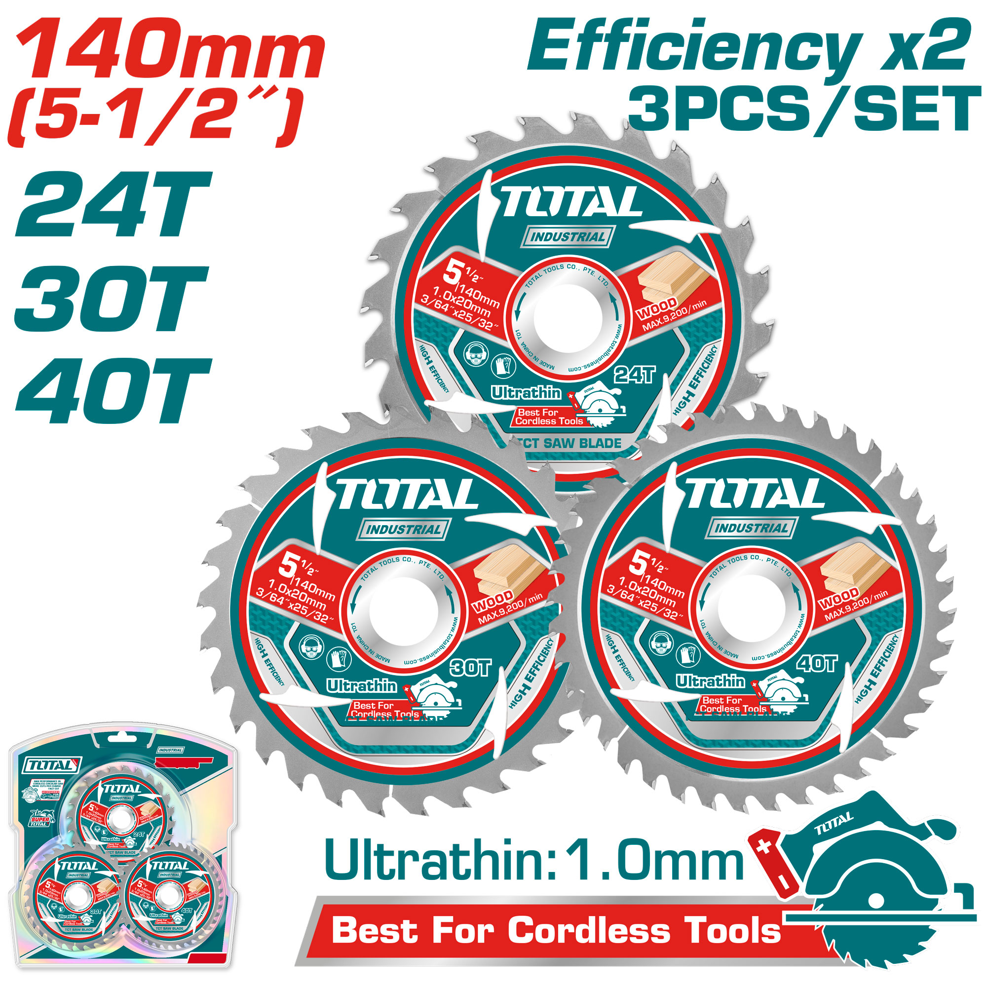 Set De Discos De Corte Total P/Madera 140mm